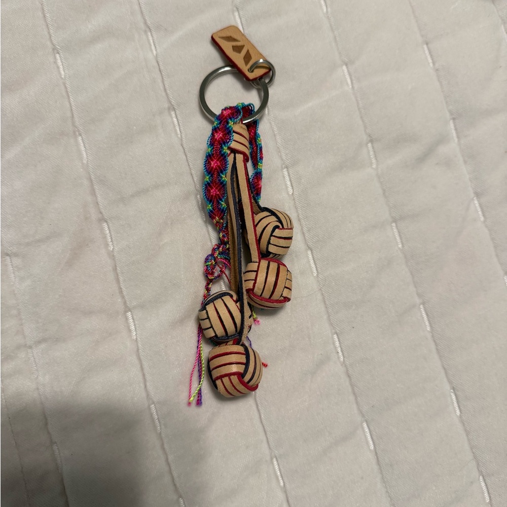 Consuela Tan Braided Leather Bead Keychain with Multicolor Cord